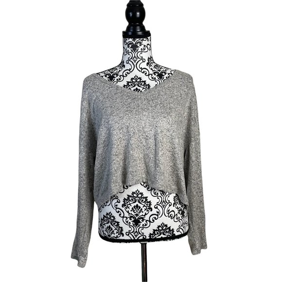 LA LA LAND CREATIVE CO | Women's Oatmeal Marled V-neck Top Medium - Picture 2 of 7